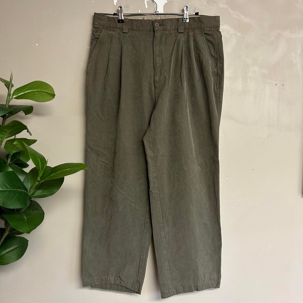 Tommy Bahama Olive Green Pleated Baggy Pants Y2K Vintage 34x27.5